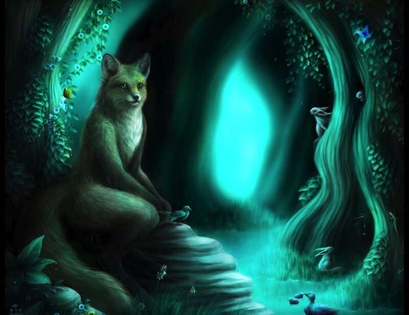 fox in a glowing forest