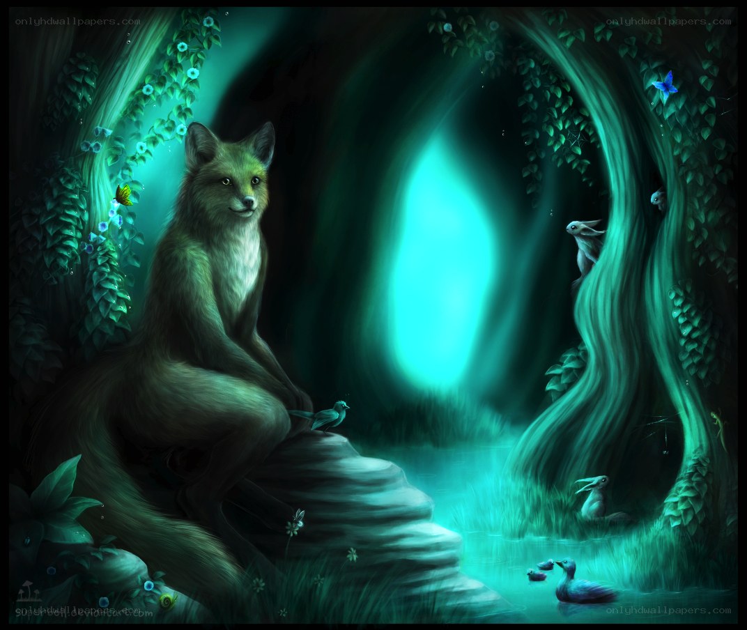 Fox in a glowing forest