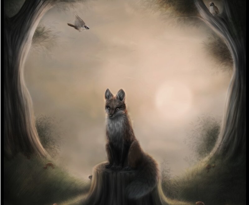 fox in a misty forest