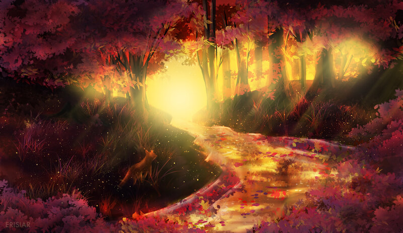 Fox in Autumn Forest — Red