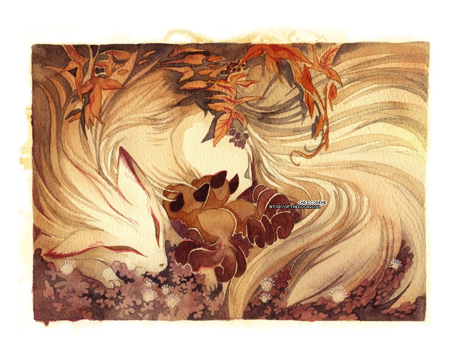fox in autumn leaves
