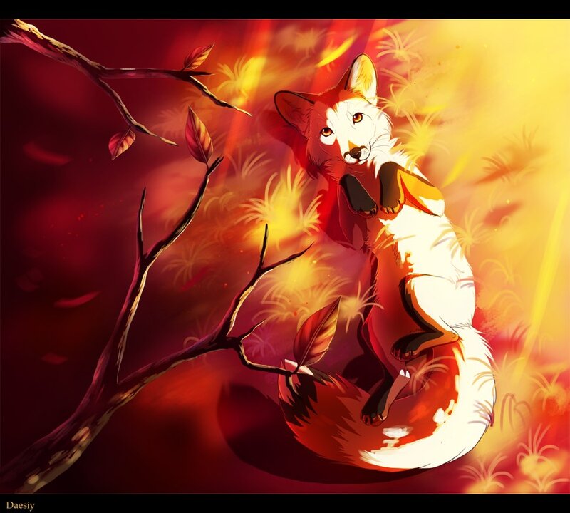 Fox in Autumn Leaves — Red