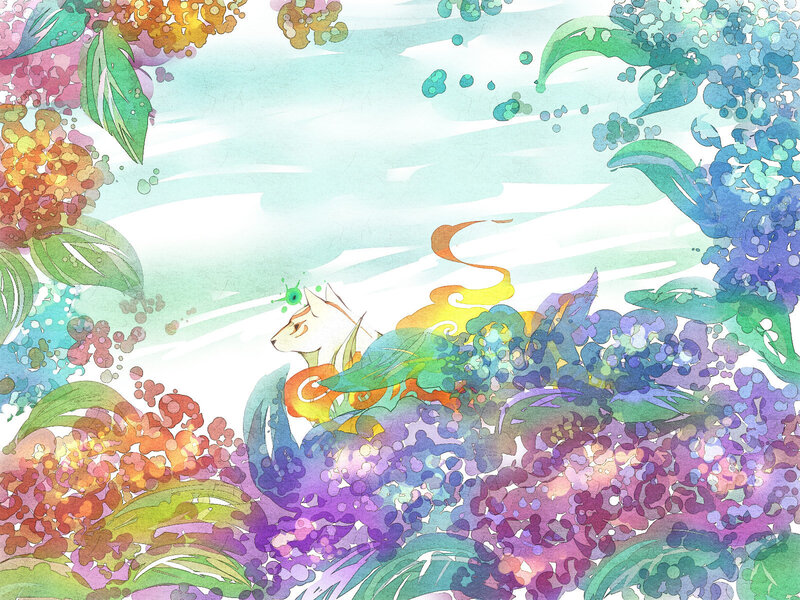 fox in colorful garden