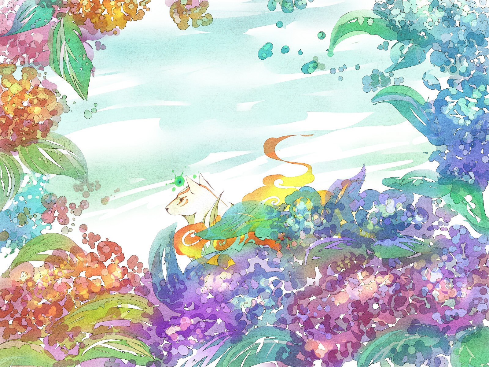 fox in colorful garden