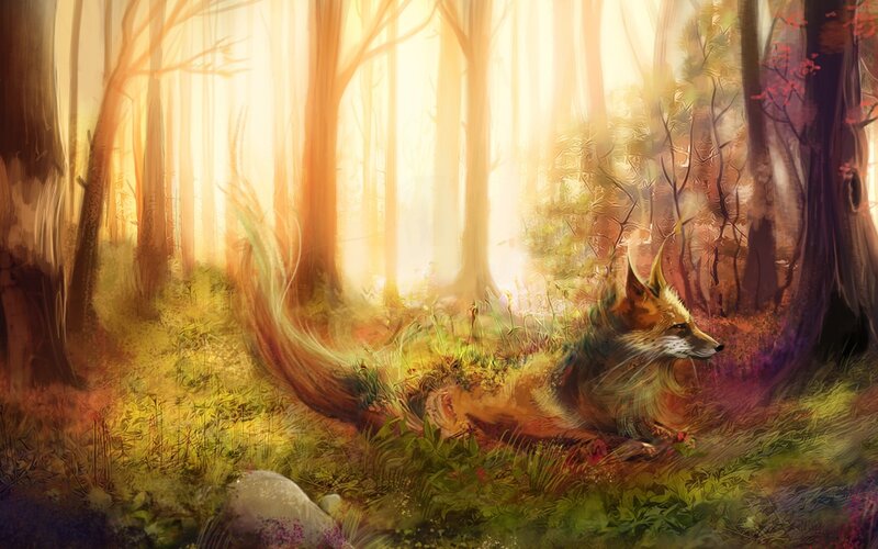 Fox in Forest — Golden