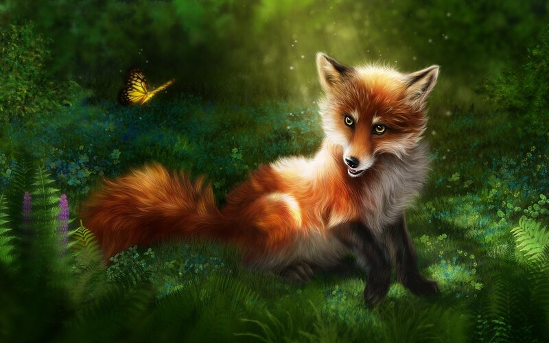 Fox in Forest — Green, Serene