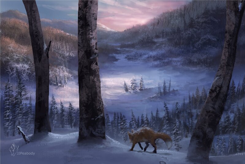 Fox in Snowy Forest — Blue, Serene, Winter