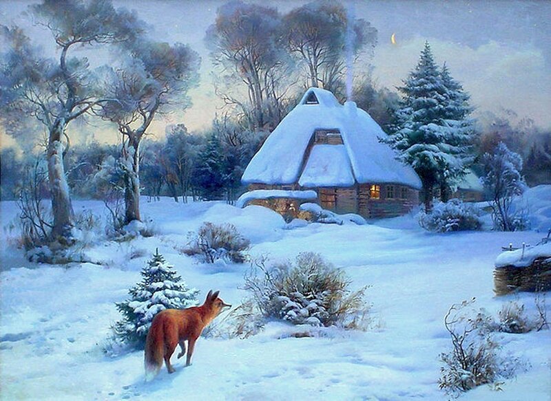 Fox in Snowy Landscape — White, Serene, Winter