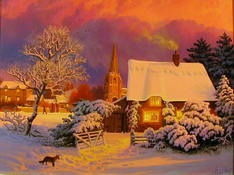 Fox in Snowy Village — Orange