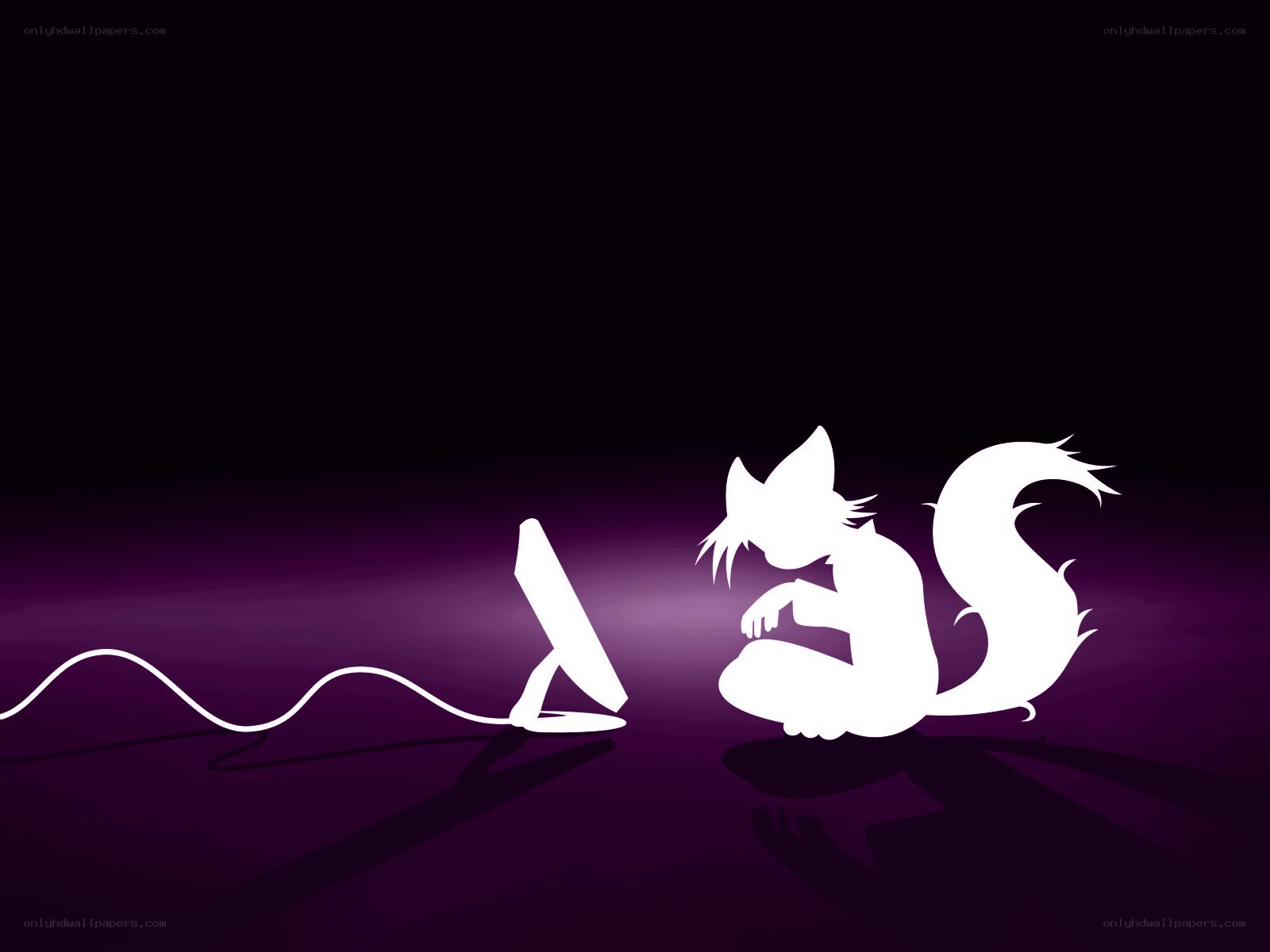 fox-like character at computer