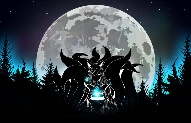 Fox-like Character with Glowing Orb — Black