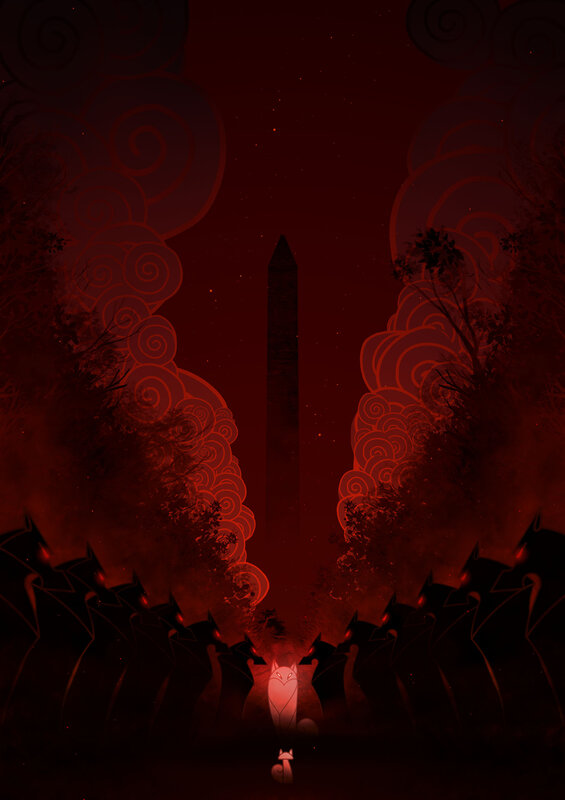Fox-like Creature in Forest — Red