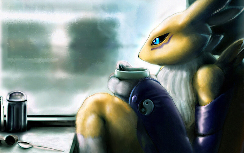 fox-like creature with tea