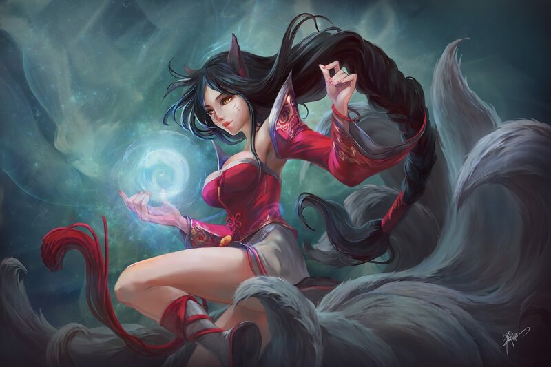 Fox-like Woman with Tails — Red, Dramatic