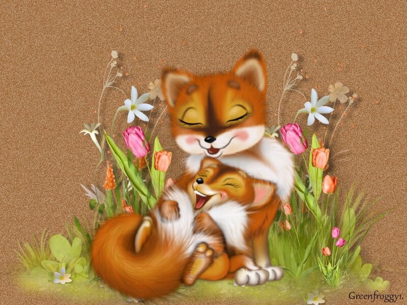 Fox Mother and Cub — Brown