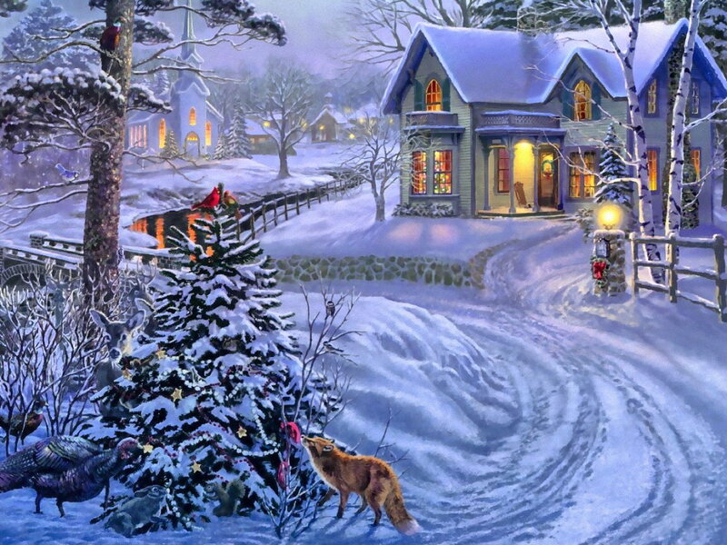 Fox Near Decorated Tree — White