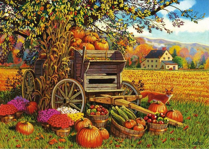 Fox Near Harvest Cart — Orange