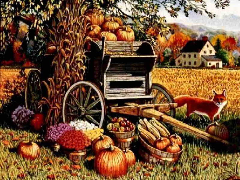 Fox Near Harvest Cart