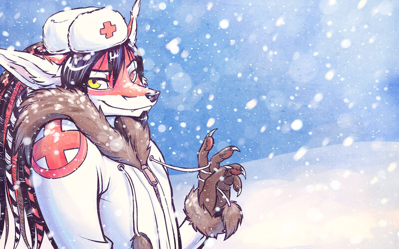 fox nurse in snow