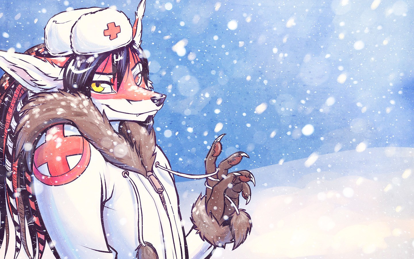 fox nurse in snow