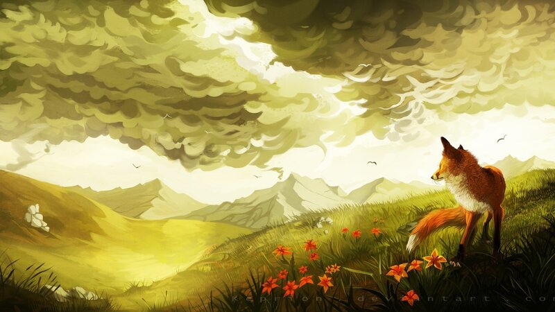 Fox on a Grassy Hill — Green