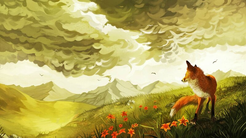 Fox on a Grassy Hill