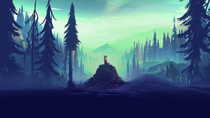 Fox on a Rock — Green, Serene