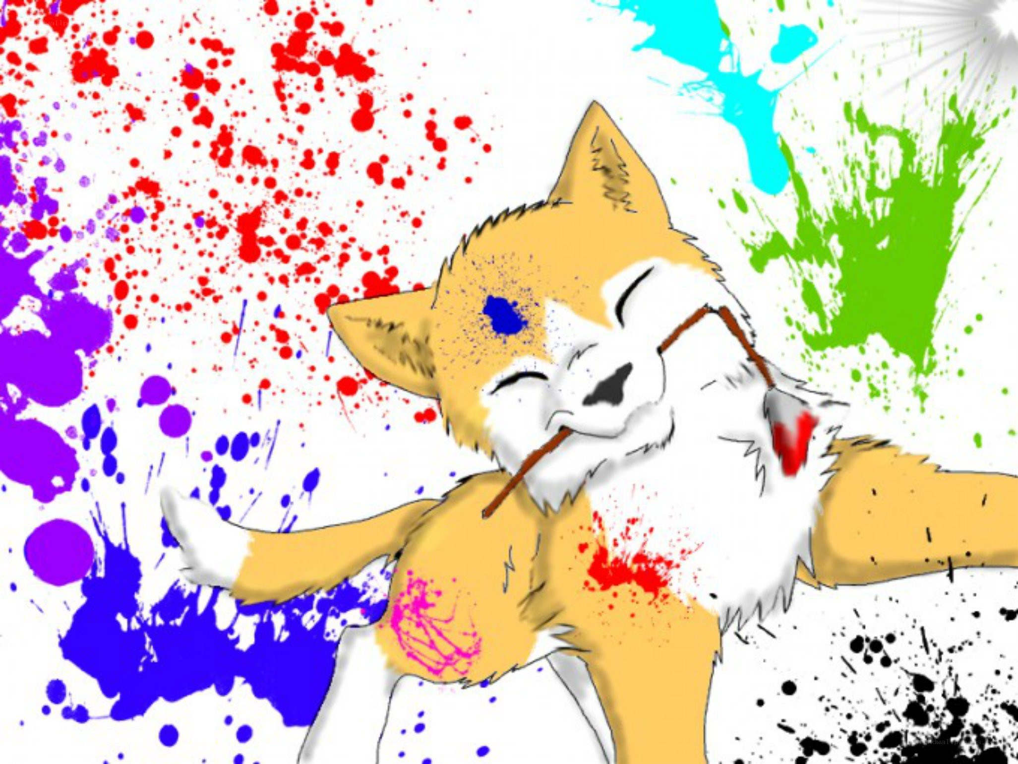 fox painting with paintbrush