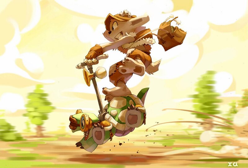 fox riding a turtle vehicle