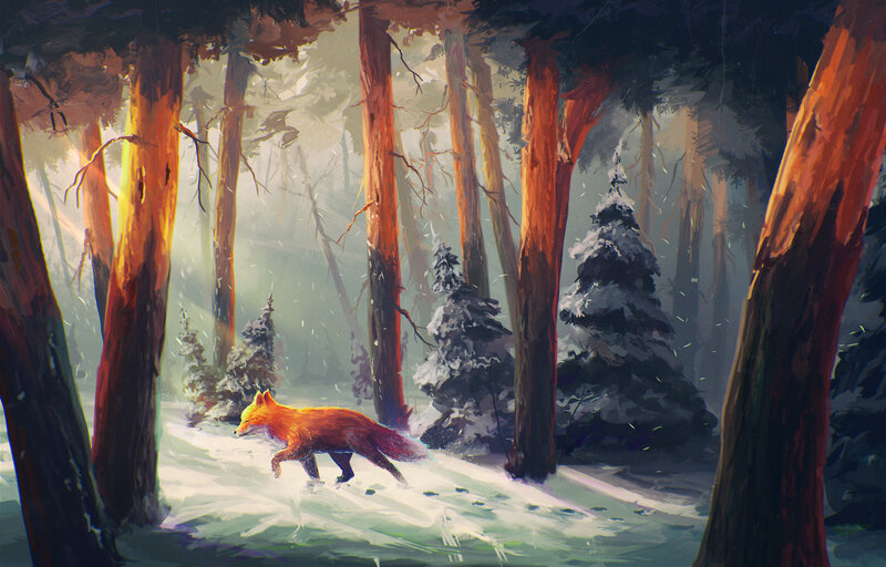 Fox Running in Snow — Orange