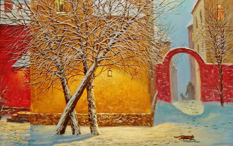 Fox Running in Snow — Yellow