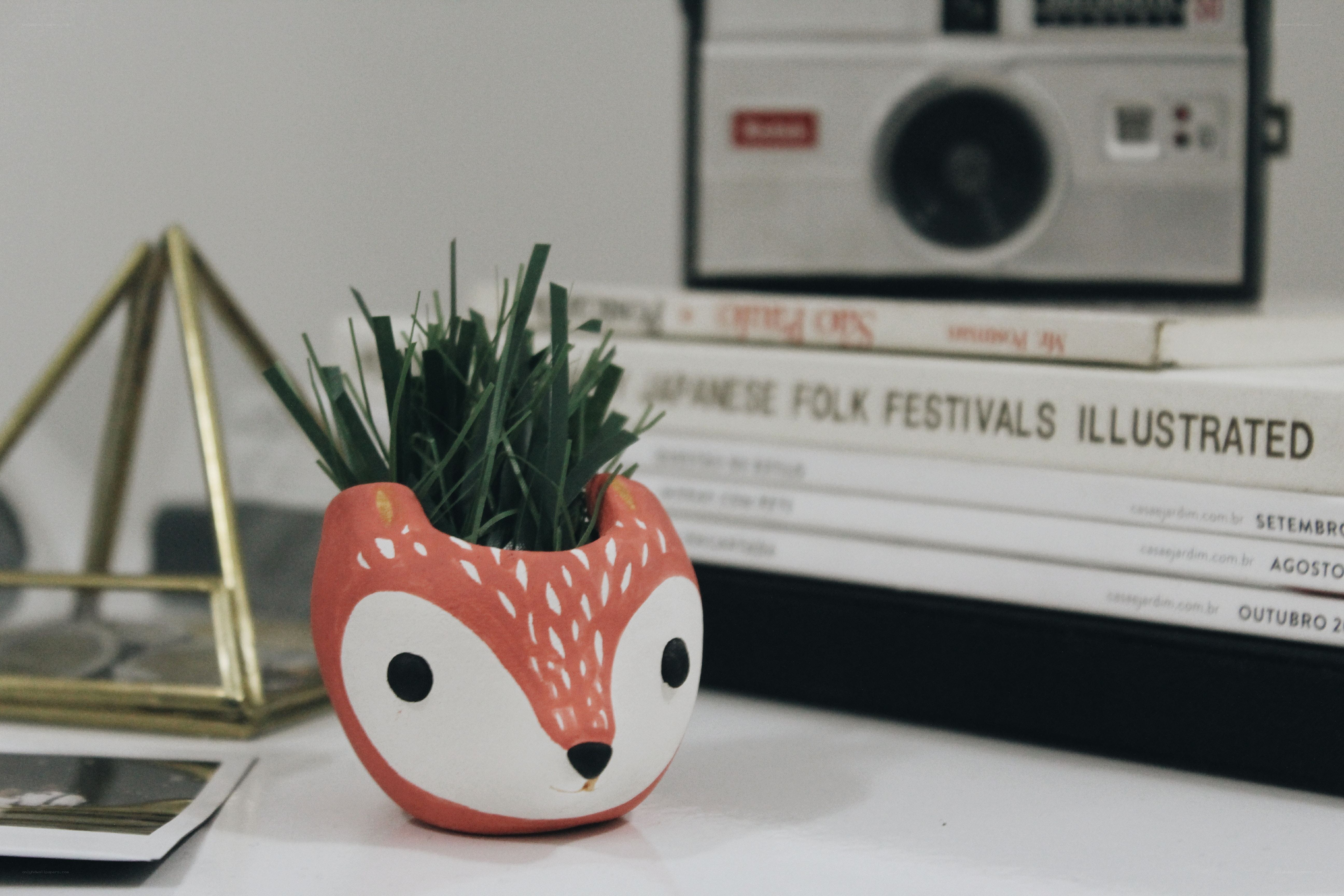fox-shaped planter on desk