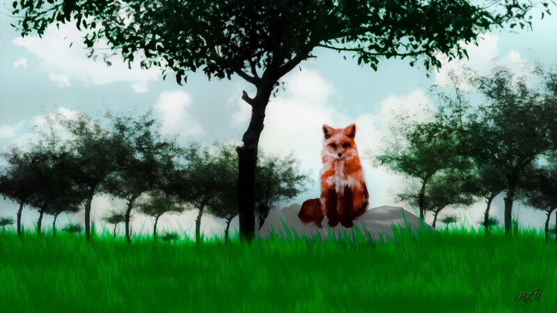 Fox Sitting in Grass