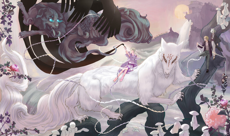 Fox spirit and demon battle