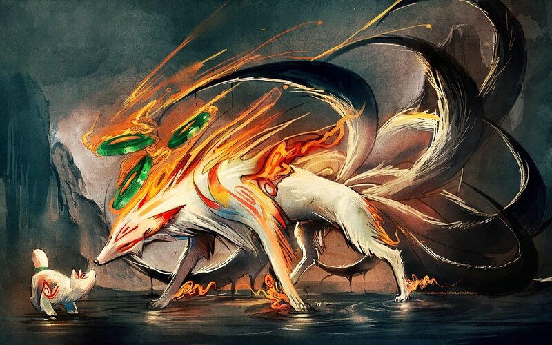 Fox spirit in fiery transformation