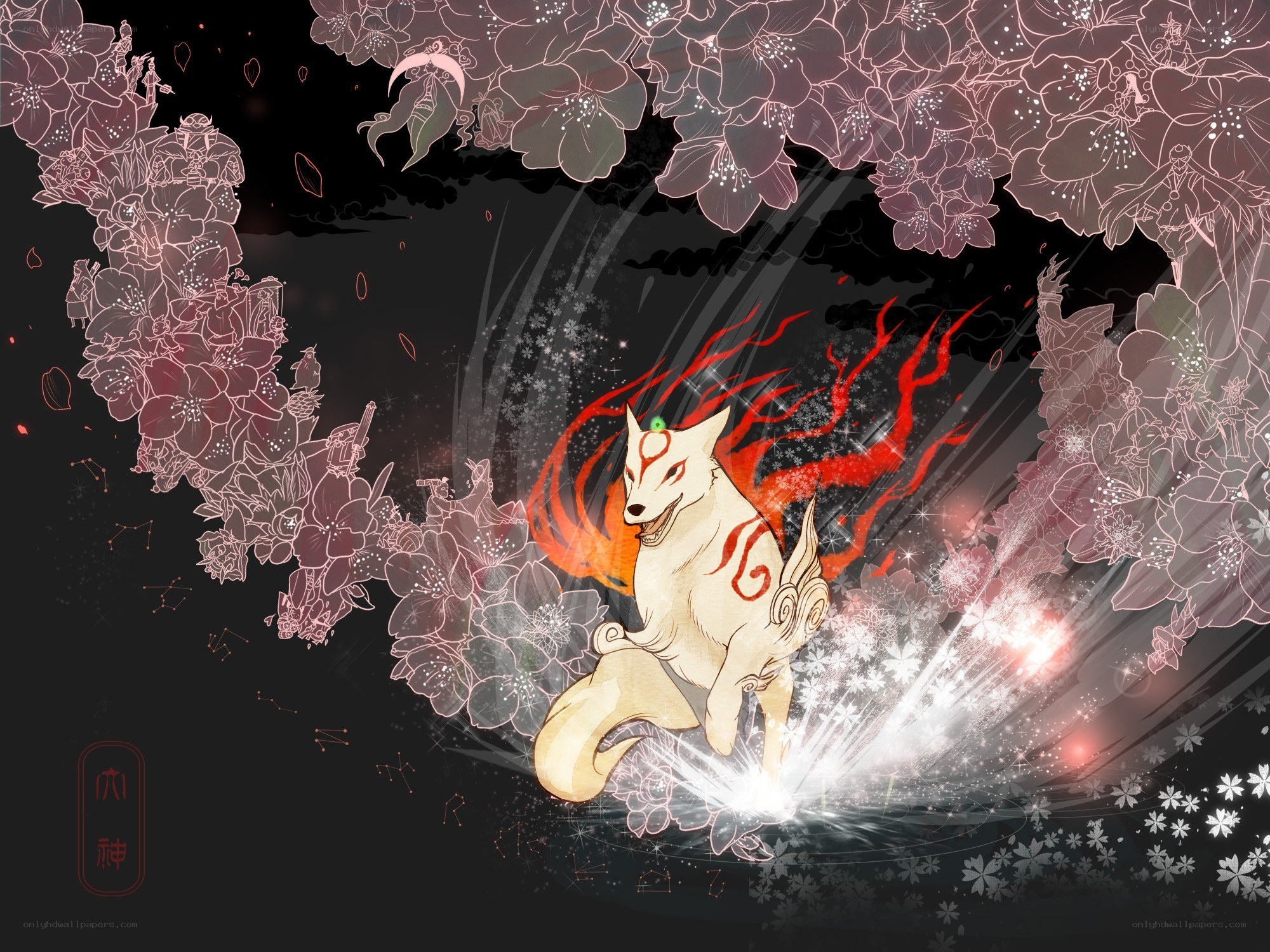 Fox spirit with cherry blossoms