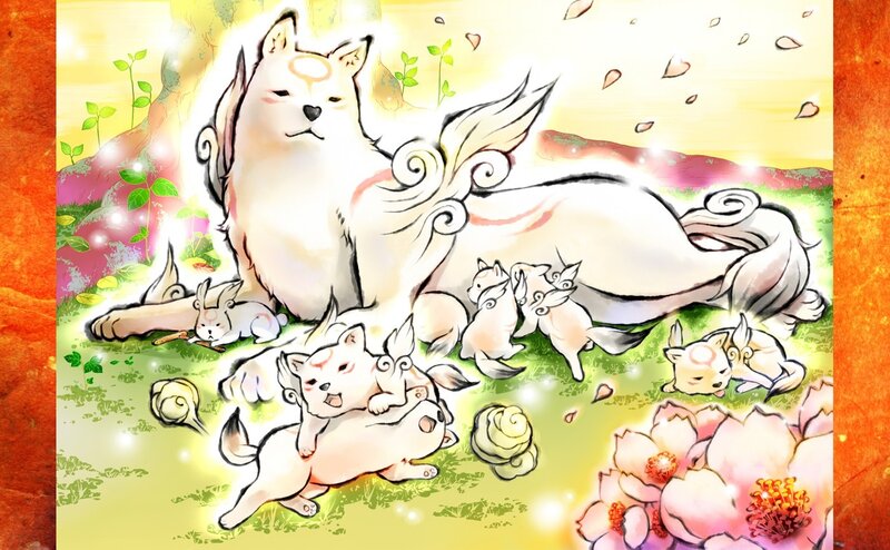 Fox spirit with cubs in garden