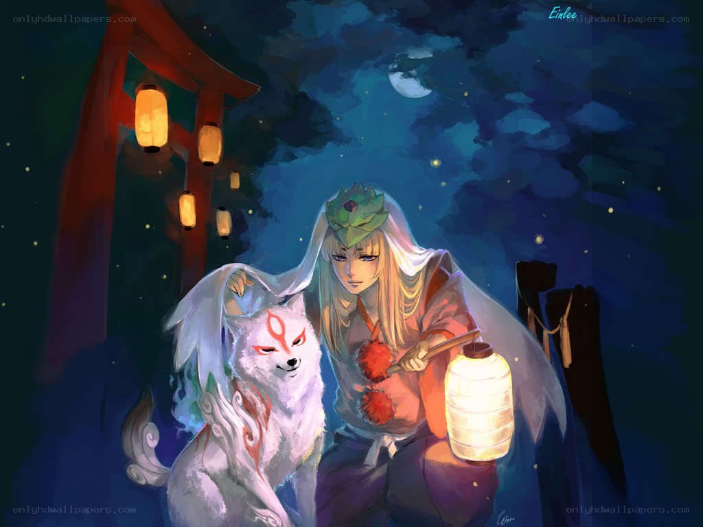 Fox spirit with lantern at night