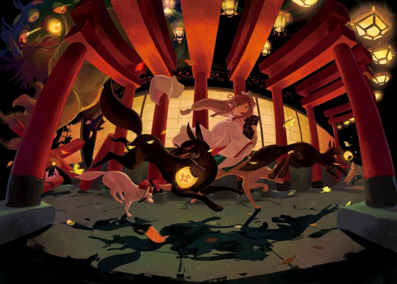 Fox spirits at a shrine