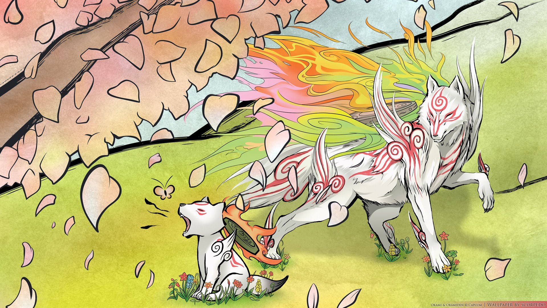 Fox spirits in a cherry blossom field