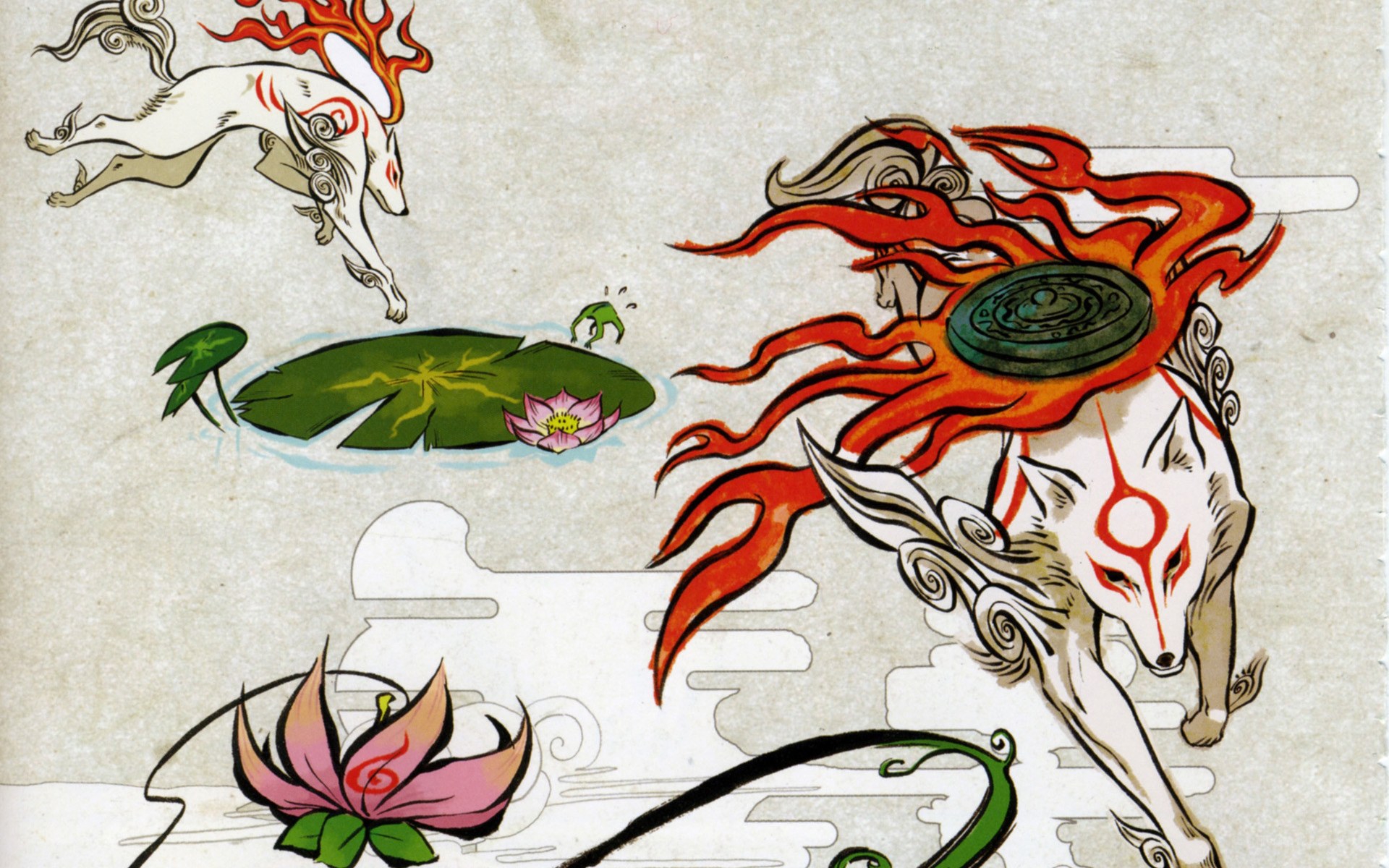 Fox spirits in a lotus pond