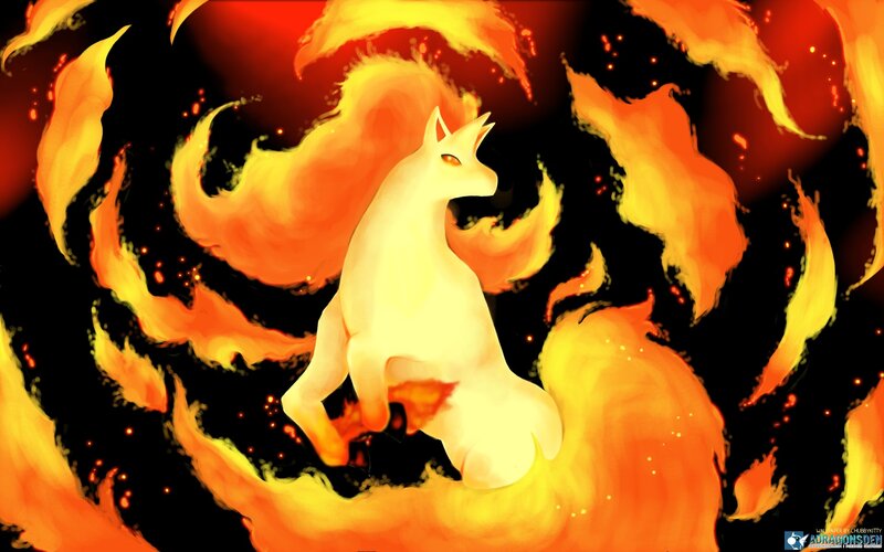 fox surrounded by fire