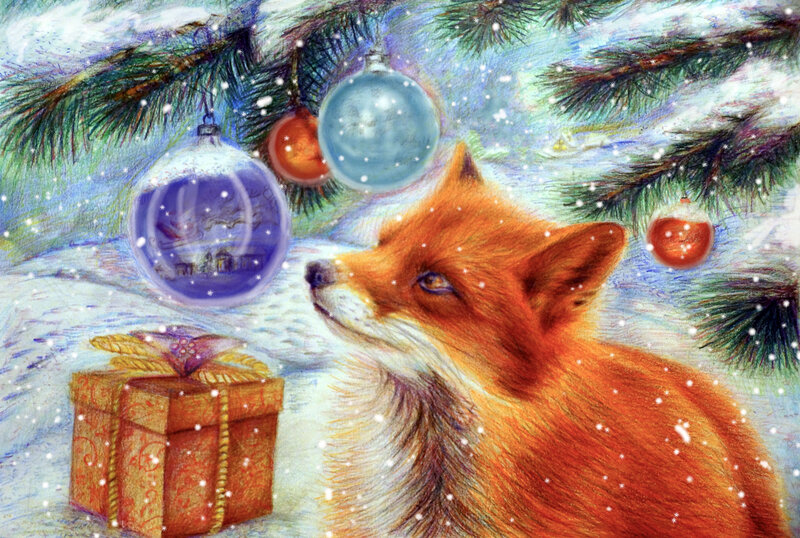 Fox under Christmas Tree