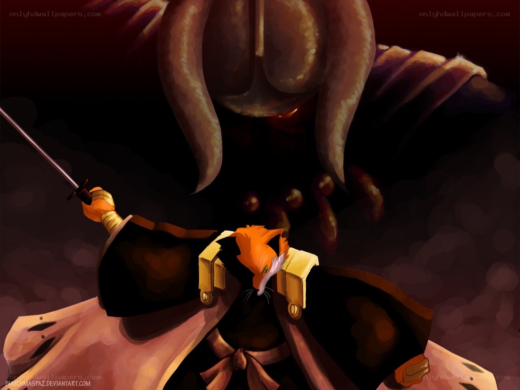 fox warrior facing giant