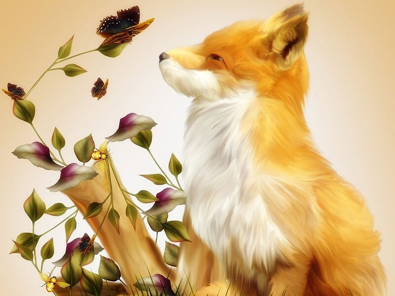 Fox with Butterflies