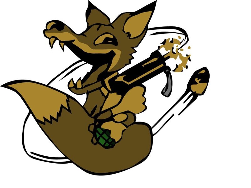 fox with gun and grenade