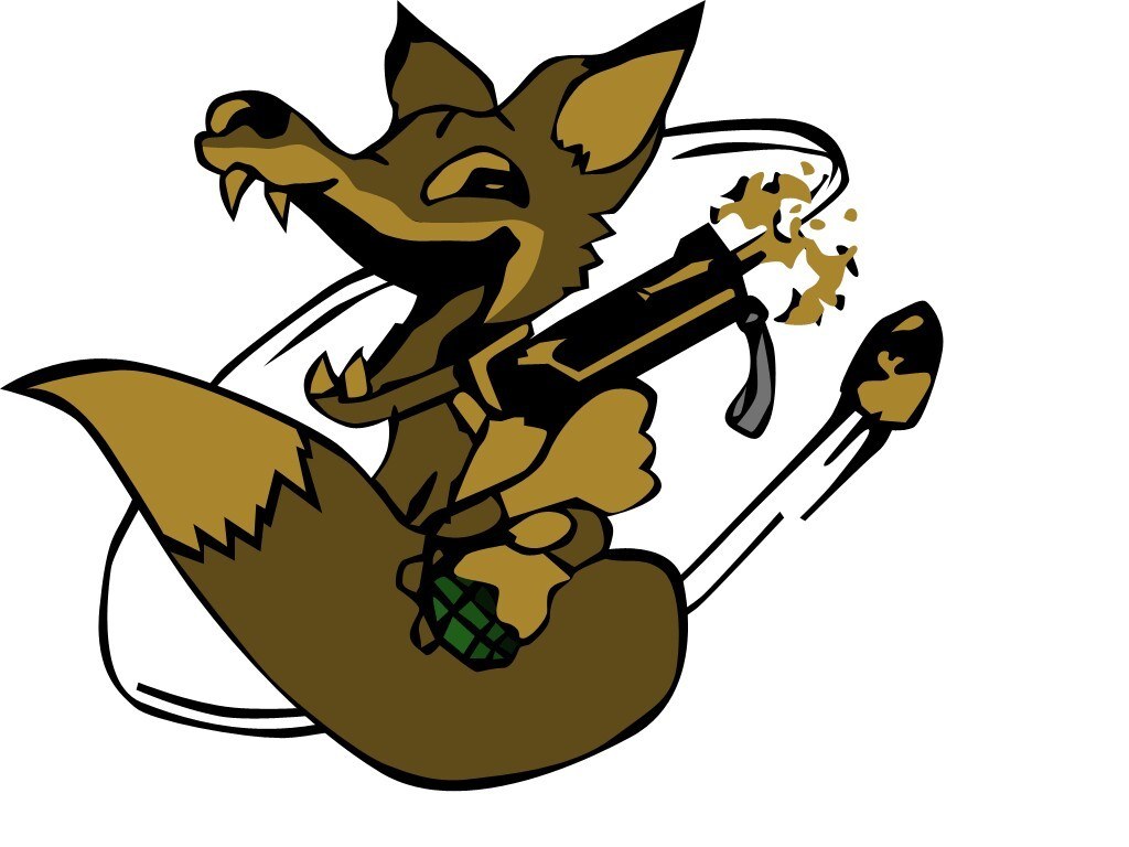 fox with gun and grenade