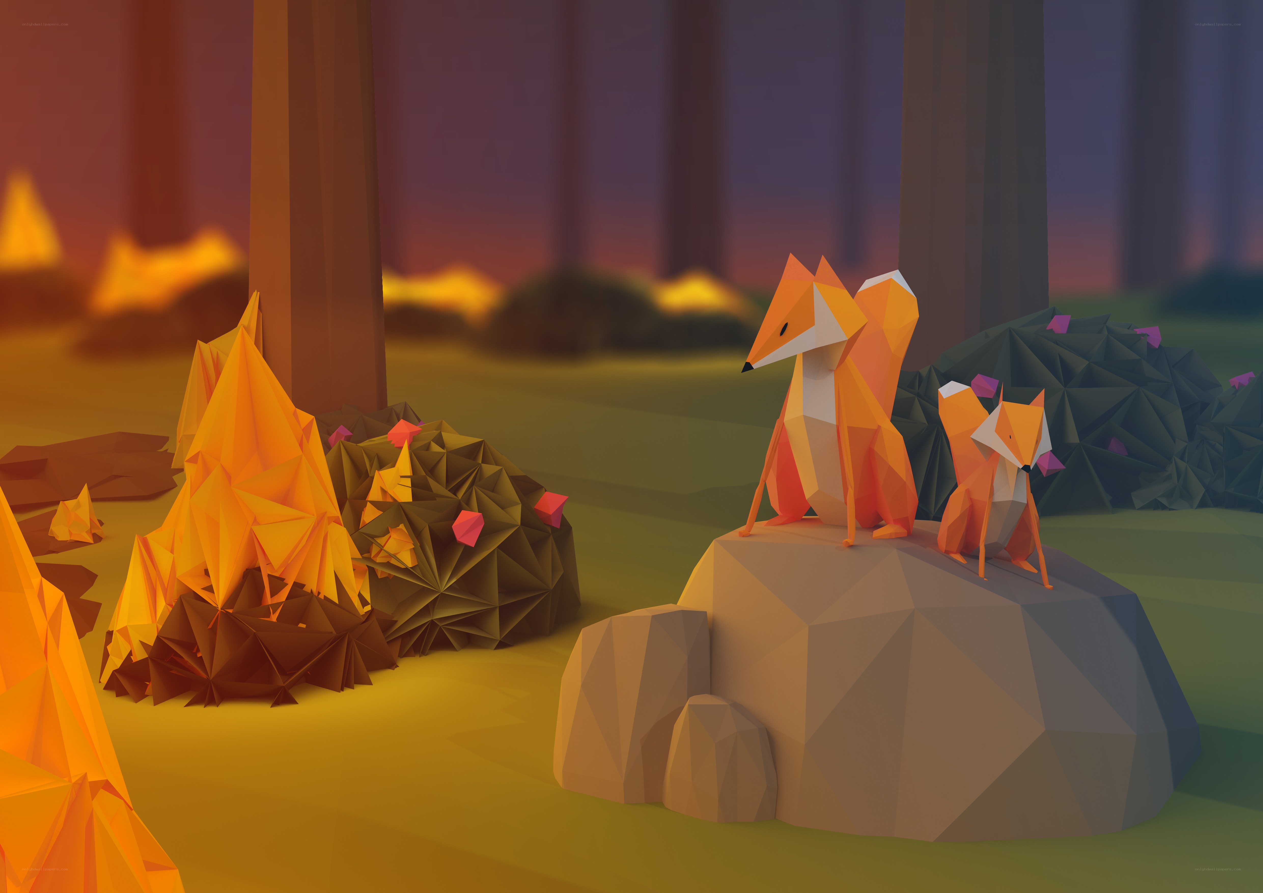 Foxes by a campfire