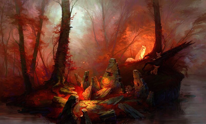 Foxes in Forest — Red