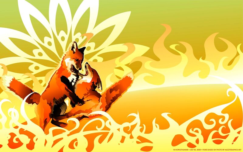 Foxes in stylized flames